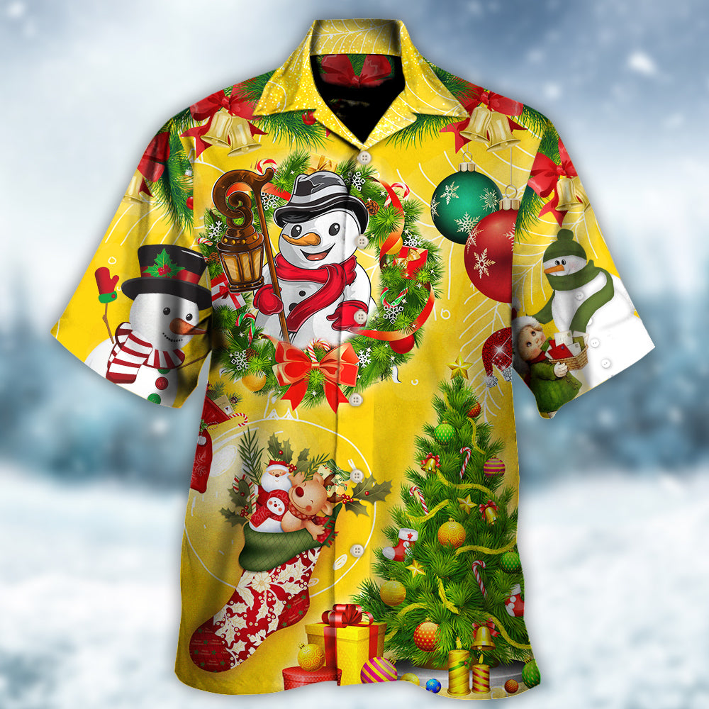 Christmas Funny Snowman Happy Christmas Tree Yellow Light - Hawaiian Shirt - Reefox