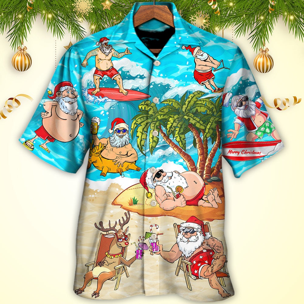 Christmas Santa Claus Chilling On The Beach Mele Kalikimaka Funny - Hawaiian Shirt - Reefox