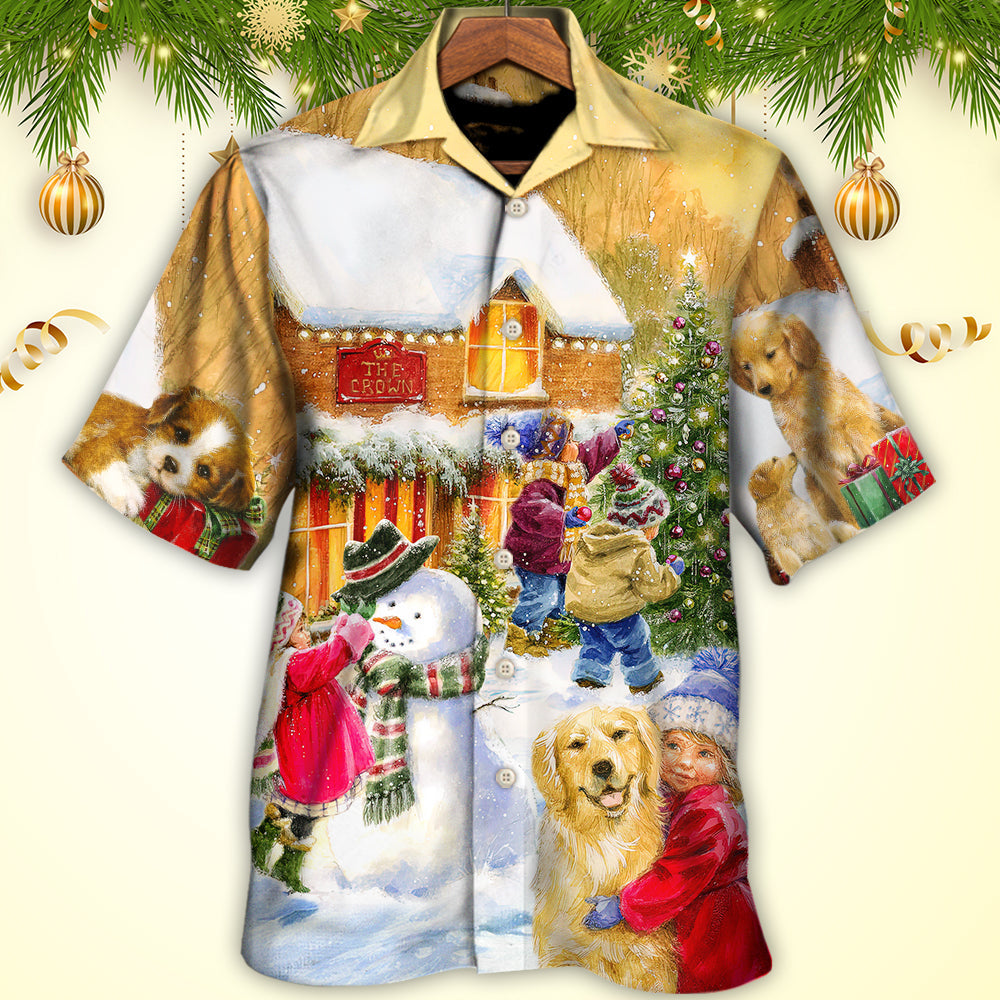 Christmas Children And Animals Love Christmas In The Town Art Style - Hawaiian Shirt - Reefox