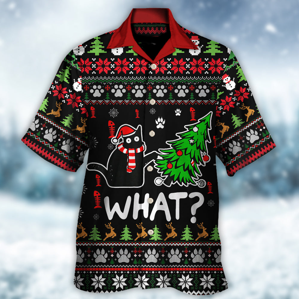 Black Cat Wreck The Tree Funny Ugly Style Christmas - Hawaiian Shirt - Reefox
