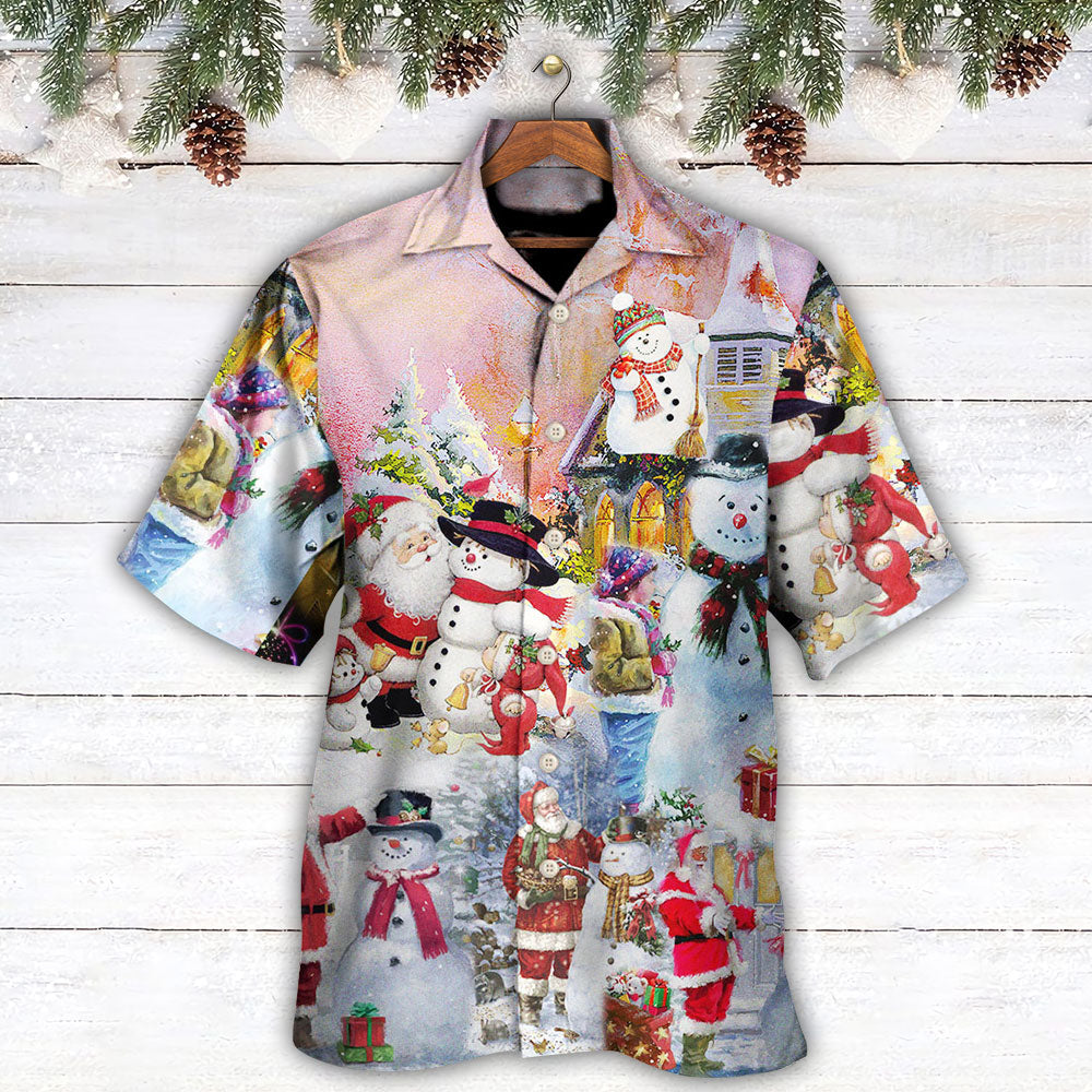 Christmas Santa And Snowman Christmas Snow Village - Hawaiian Shirt - Reefox