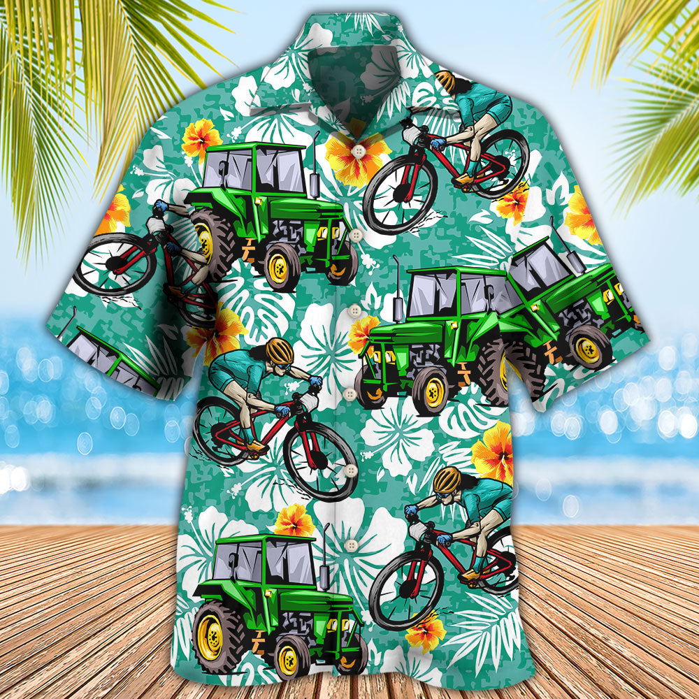 Tractor I Like Tractors And Mountain Biking - Hawaiian Shirt - Reefox