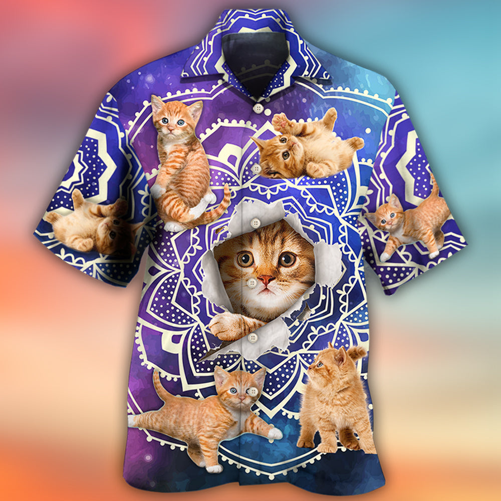 Cat Tabby Cat Yoga Galaxy Yoga Pose Funny - Hawaiian Shirt - Reefox