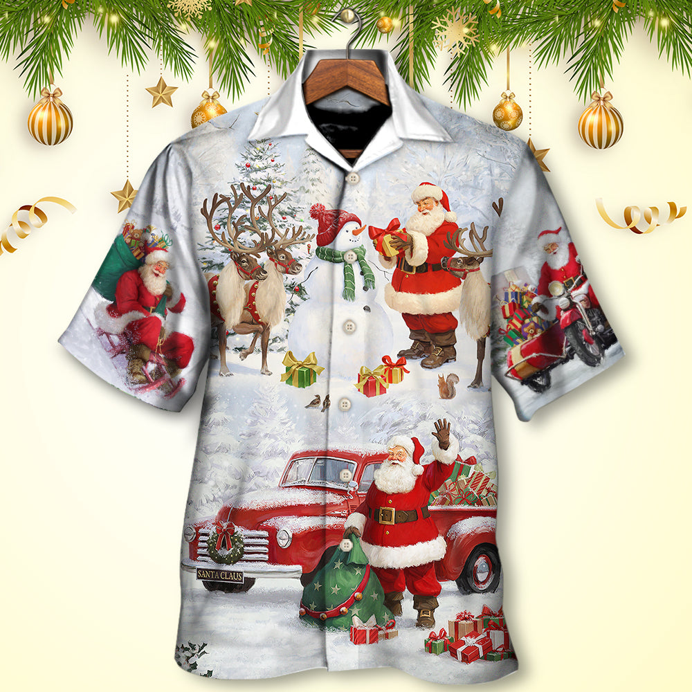 Christmas Santa Claus Gift For Xmas Snow Painting Style - Hawaiian Shirt - Reefox