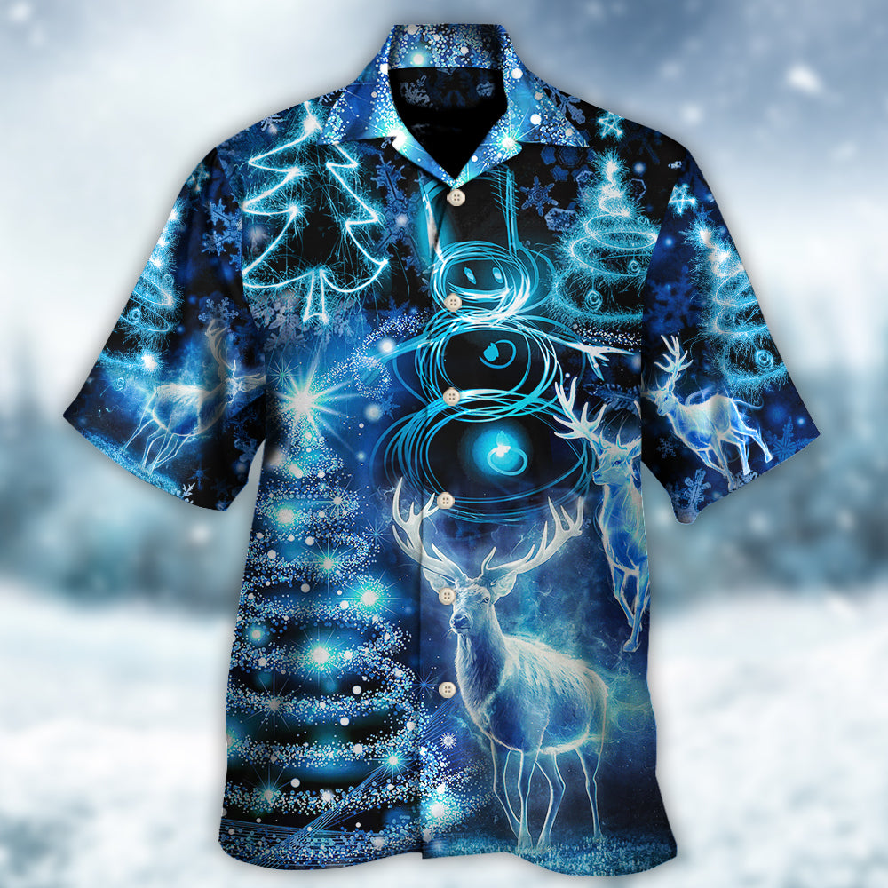 Christmas Deer Snowman Tree Glow Light Style - Hawaiian Shirt - Reefox