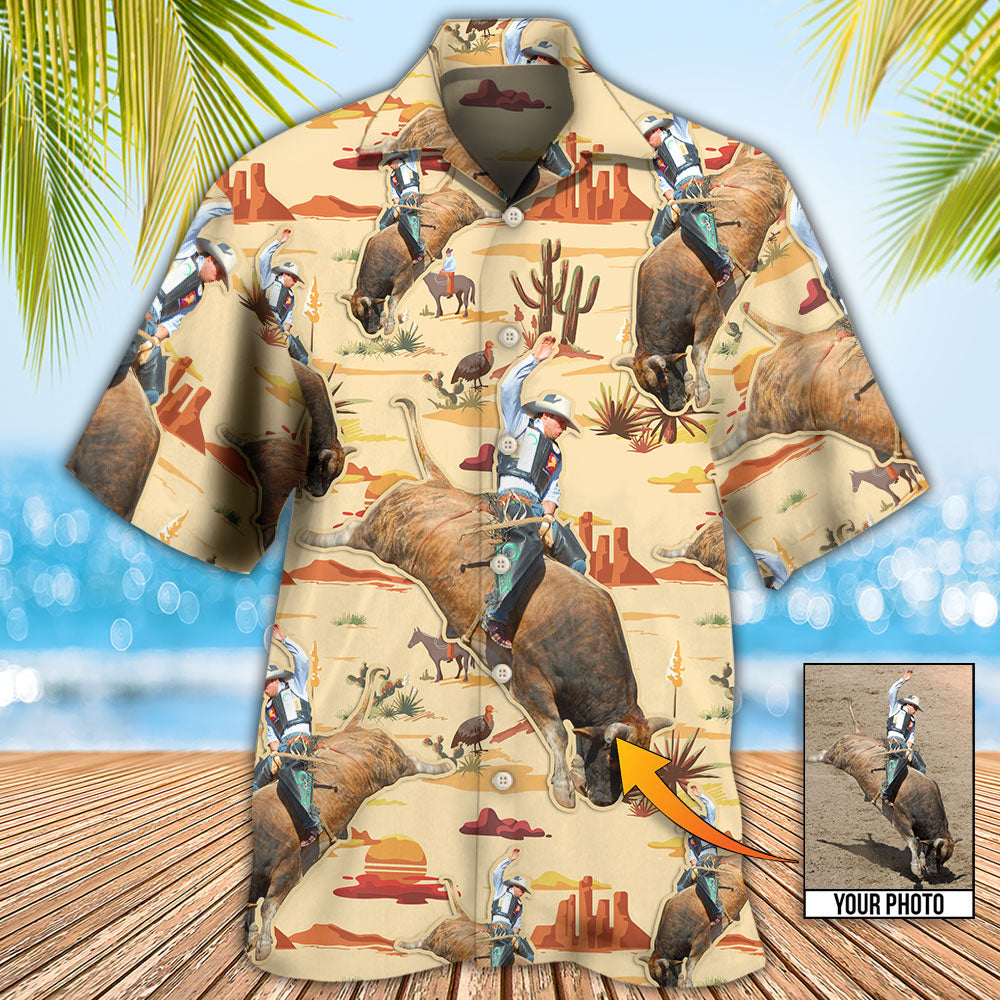 Cowboy Bull Riding Tropical Custom Photo - Hawaiian Shirt - Reefox