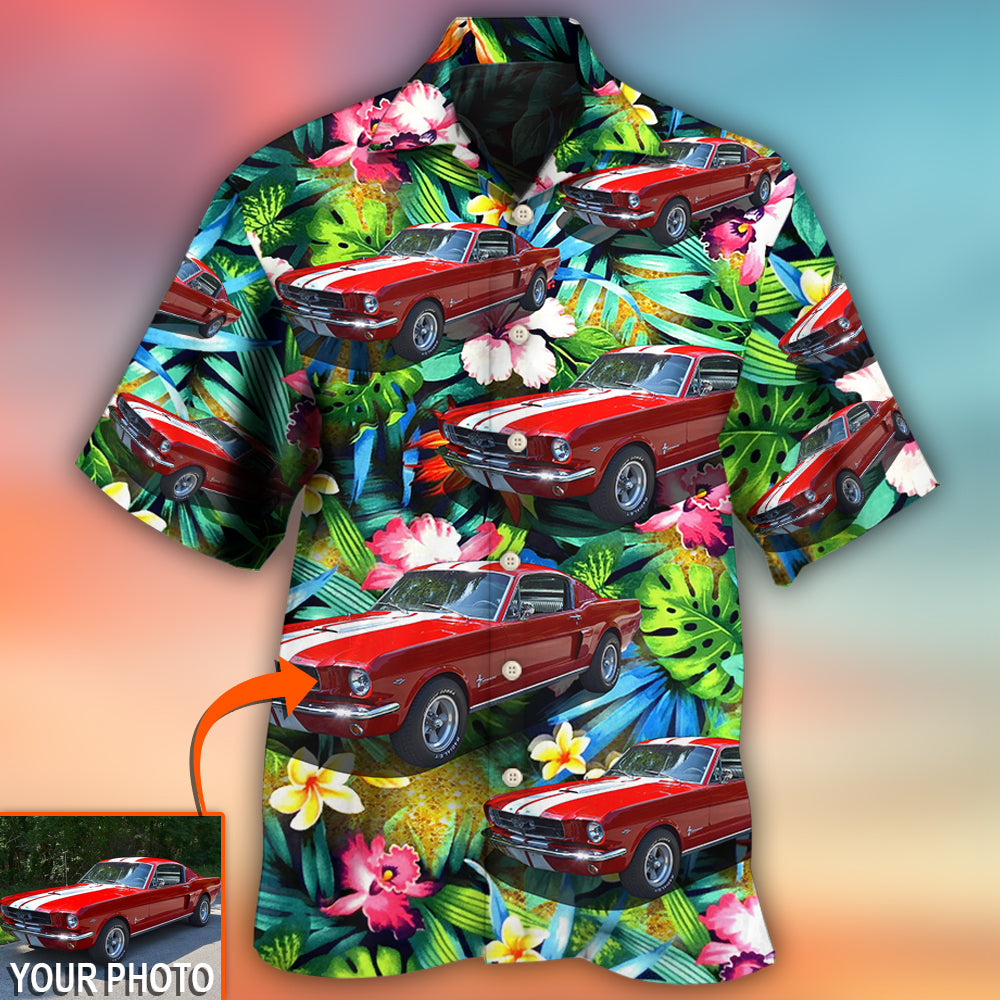 Car Mustang Car Modern Classic Tropical Flower Custom Photo - Hawaiian Shirt - Reefox
