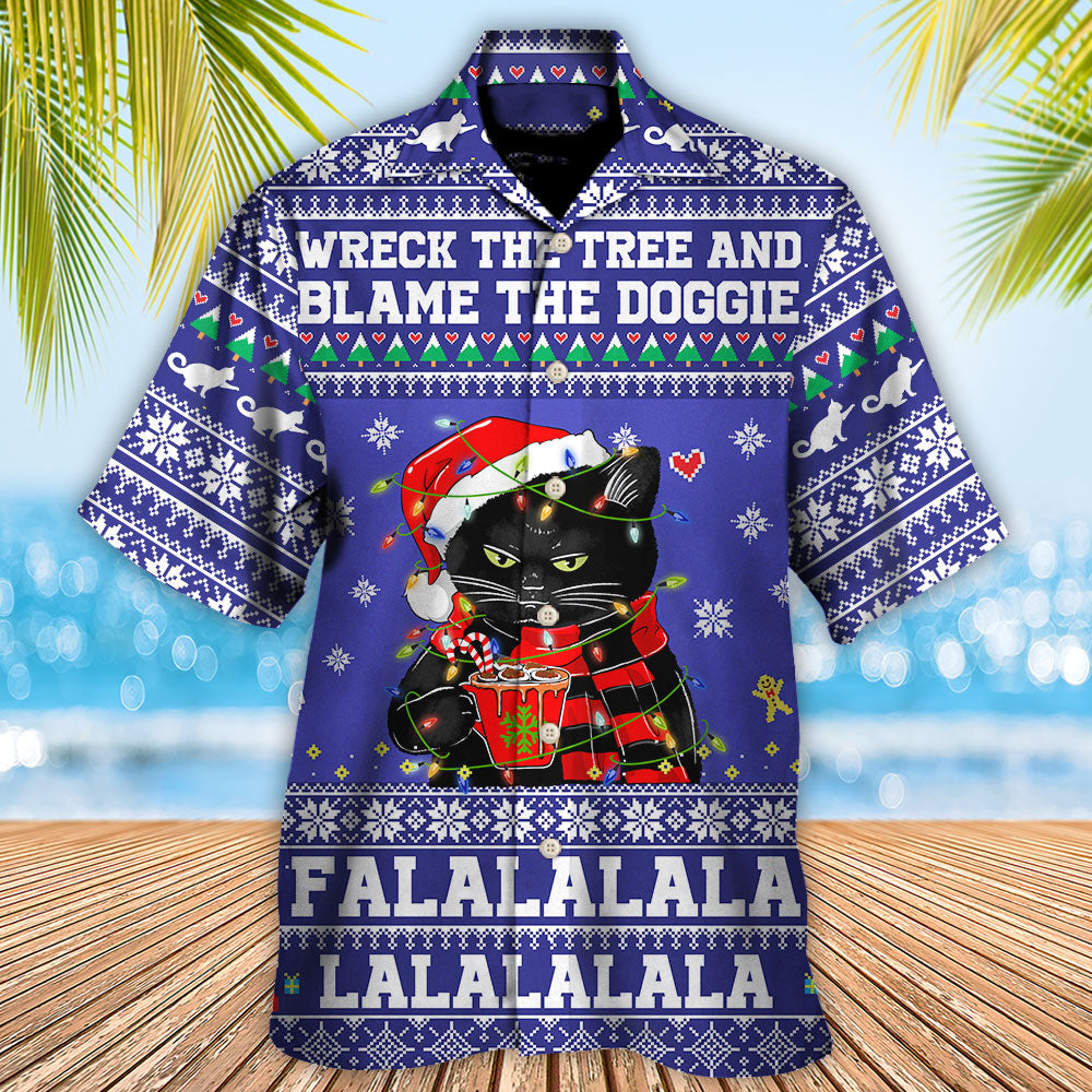 Black Cat Wreck The Tree Christmas - Hawaiian Shirt - Reefox