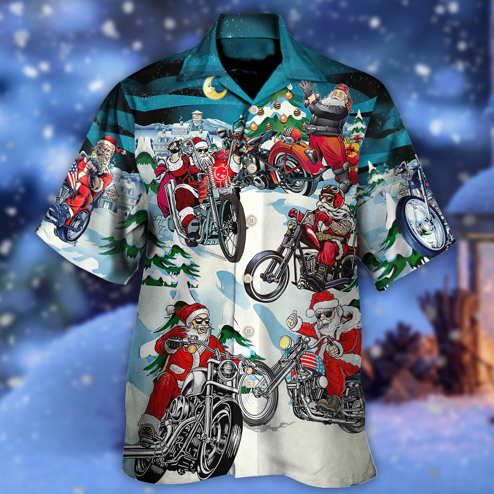 Christmas Santa Claus Driving Motorcycle - Hawaiian Shirt - Reefox