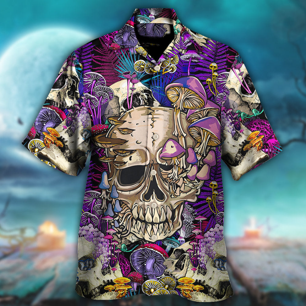 Mushroom Crazy Bright Magic Psychedelic Skull - Hawaiian Shirt - Reefox
