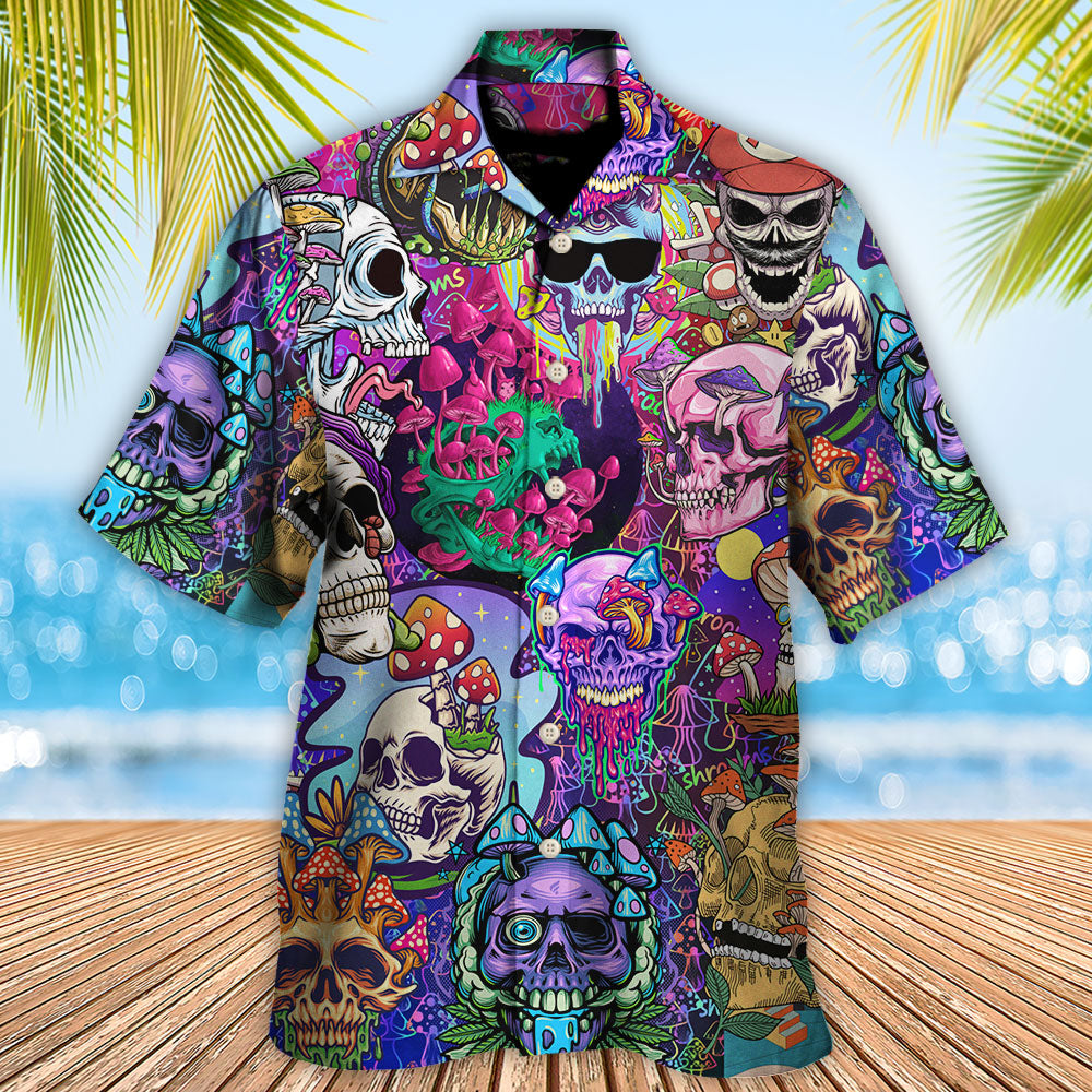 Hippie Mushroom And Skull Colorful Art - Hawaiian Shirt - Reefox