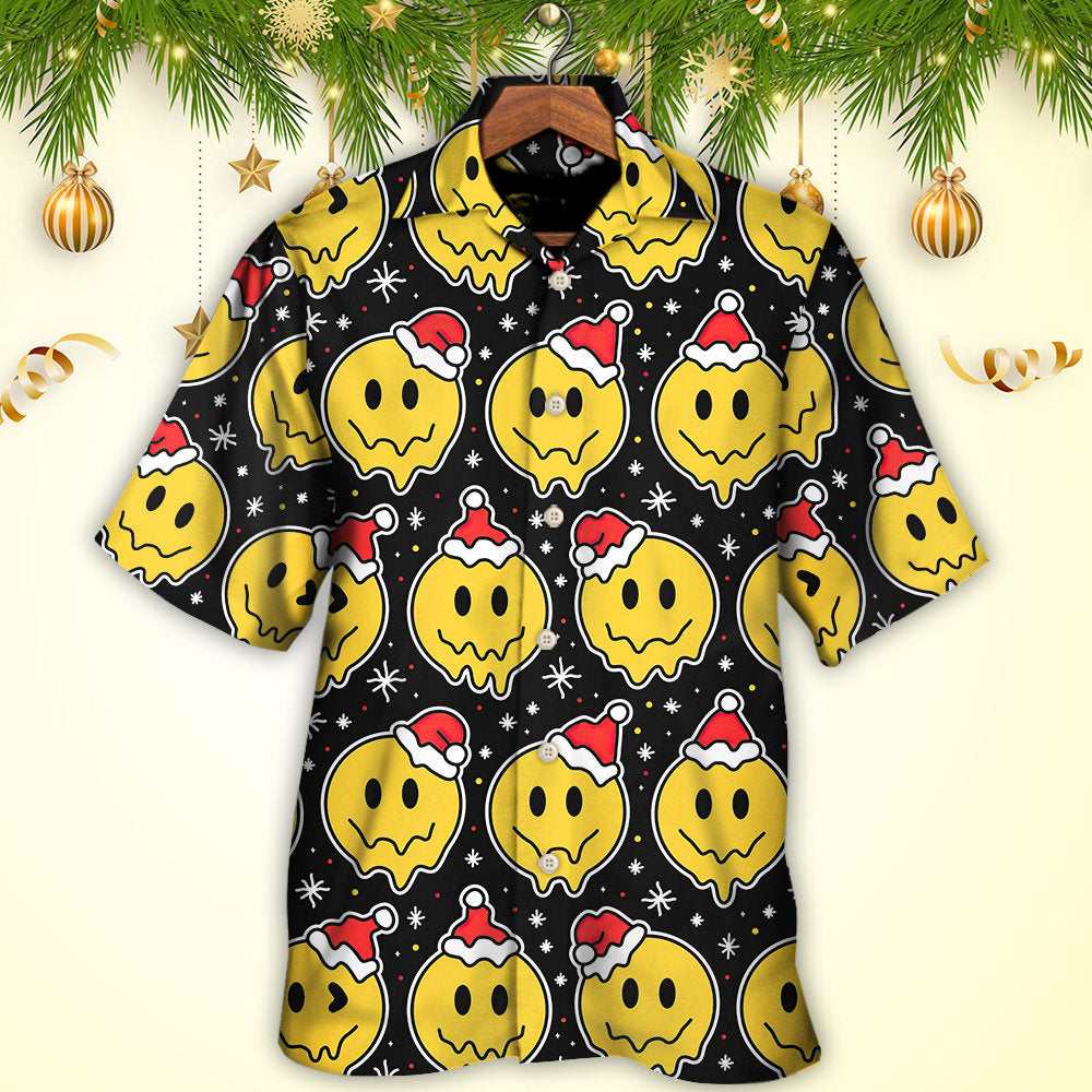 Christmas Smile Happy Face With Santa Hat - Hawaiian Shirt - Reefox