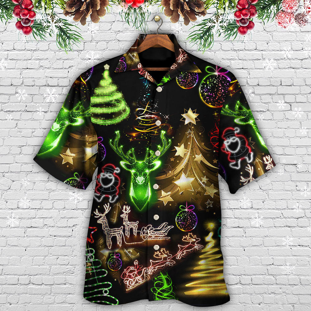 Christmas Neon Art Christmas Tree And Snowman Cool - Hawaiian Shirt - Reefox