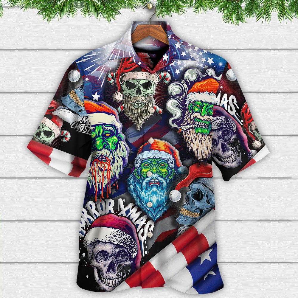 Skull Christmas US Flag Skeleton Art - Hawaiian Shirt - Reefox