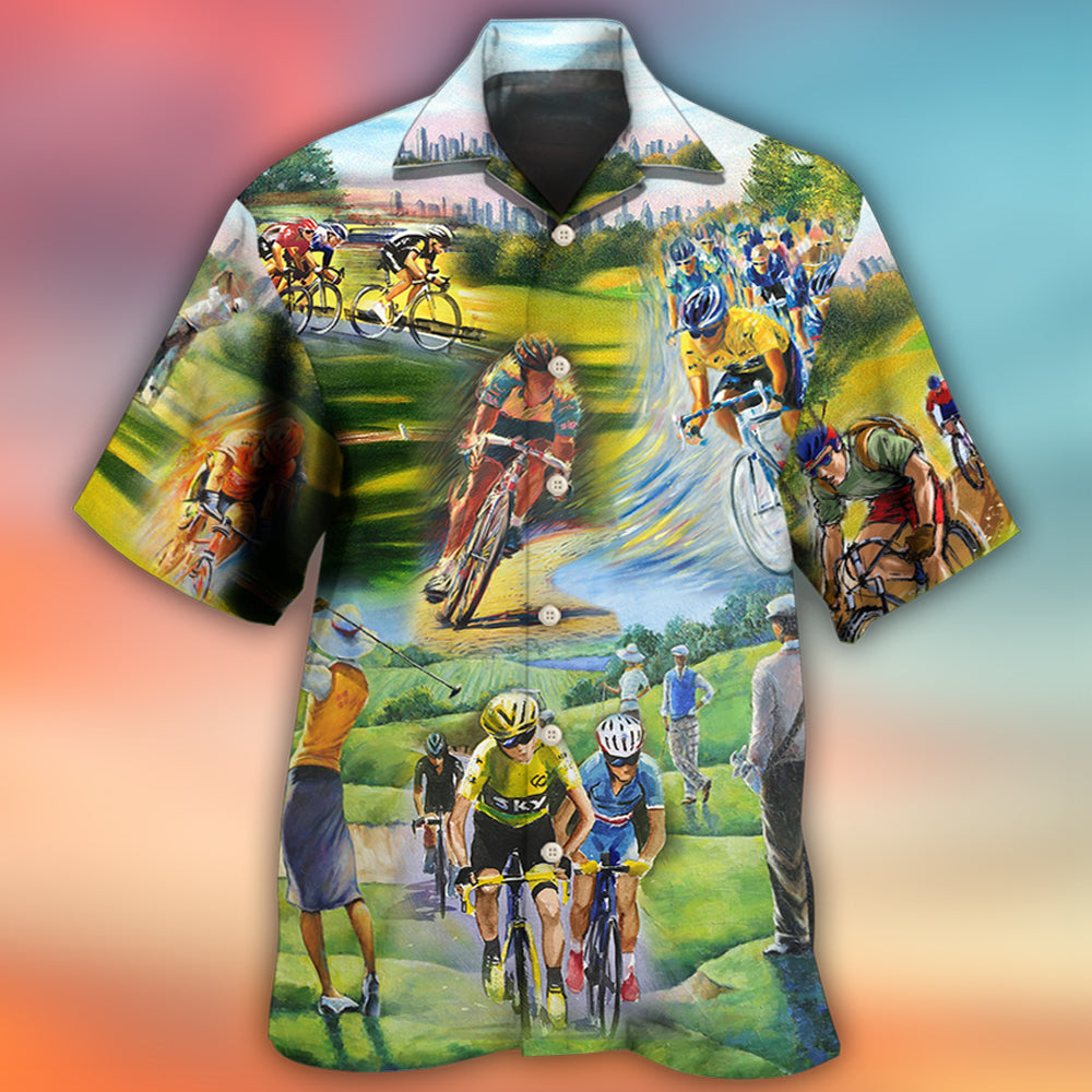 Cycling And Golf Lover Abstract Painting - Hawaiian Shirt - Reefox
