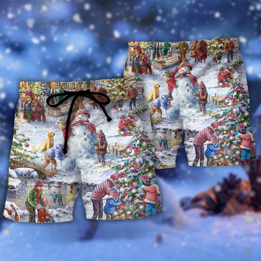 Christmas Winter Holiday Santa Claus Is Coming - Beach Short Reefox - Owls Matrix LTD