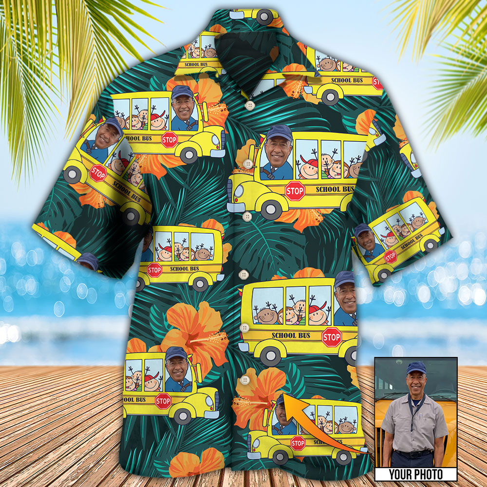 School Bus Driver Tropical Custom Photo - Hawaiian Shirt - Reefox