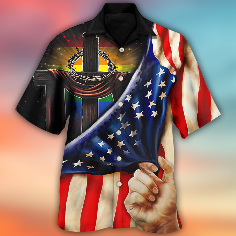 LGBT Independence Day Cross LGBT Flag Lighting - Hawaiian Shirt - Reefox