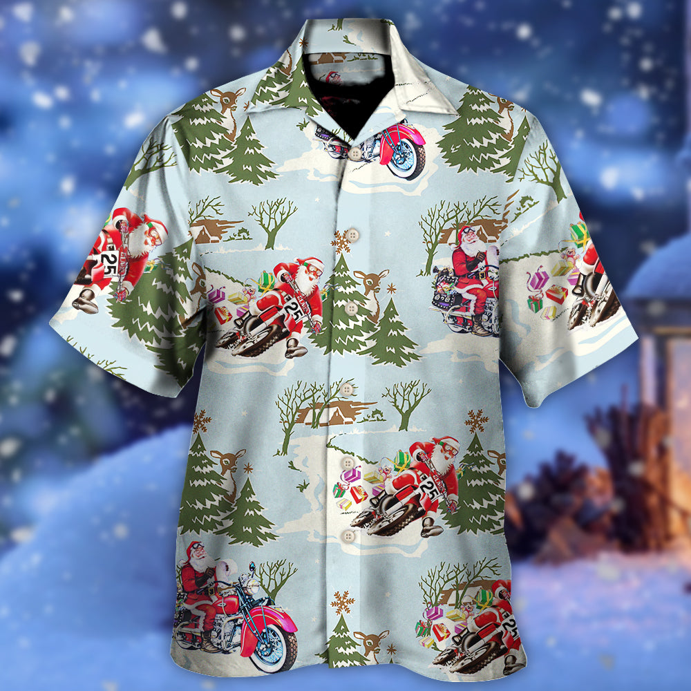 Christmas Santa Driving In Snow Forest - Hawaiian Shirt - Reefox