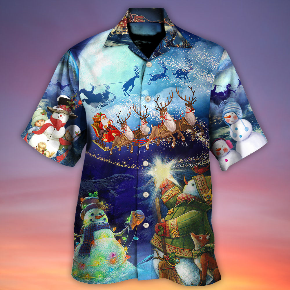 Christmas Rudolph Santa Claus Reindeer Snowman Light Art Style - Hawaiian Shirt - Reefox