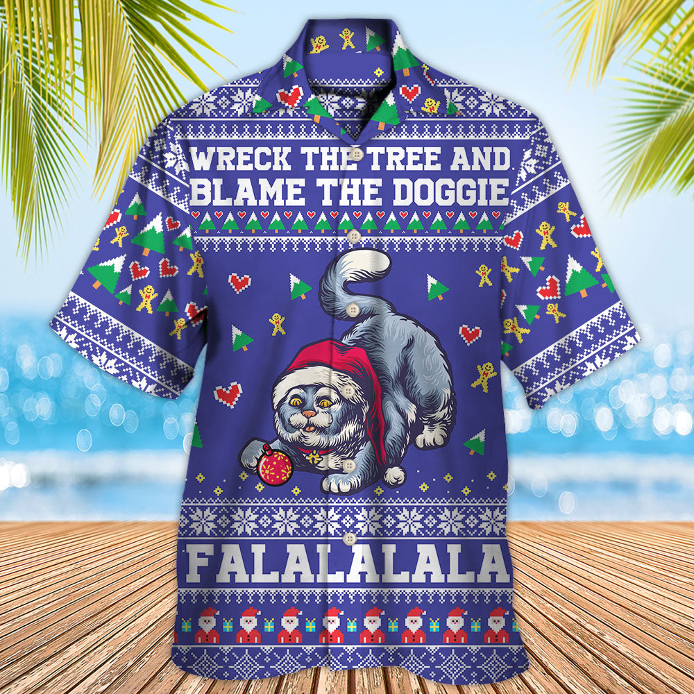 Cat Wreck The Tree And Blame The Doggies Christmas - Hawaiian Shirt - Reefox