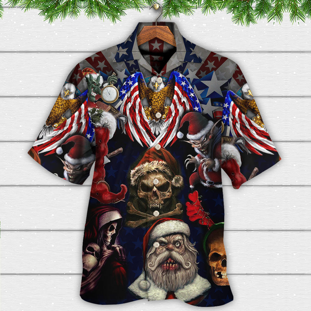 Skull Christmas USA Eagle Flag Skeleton Art - Hawaiian Shirt - Reefox