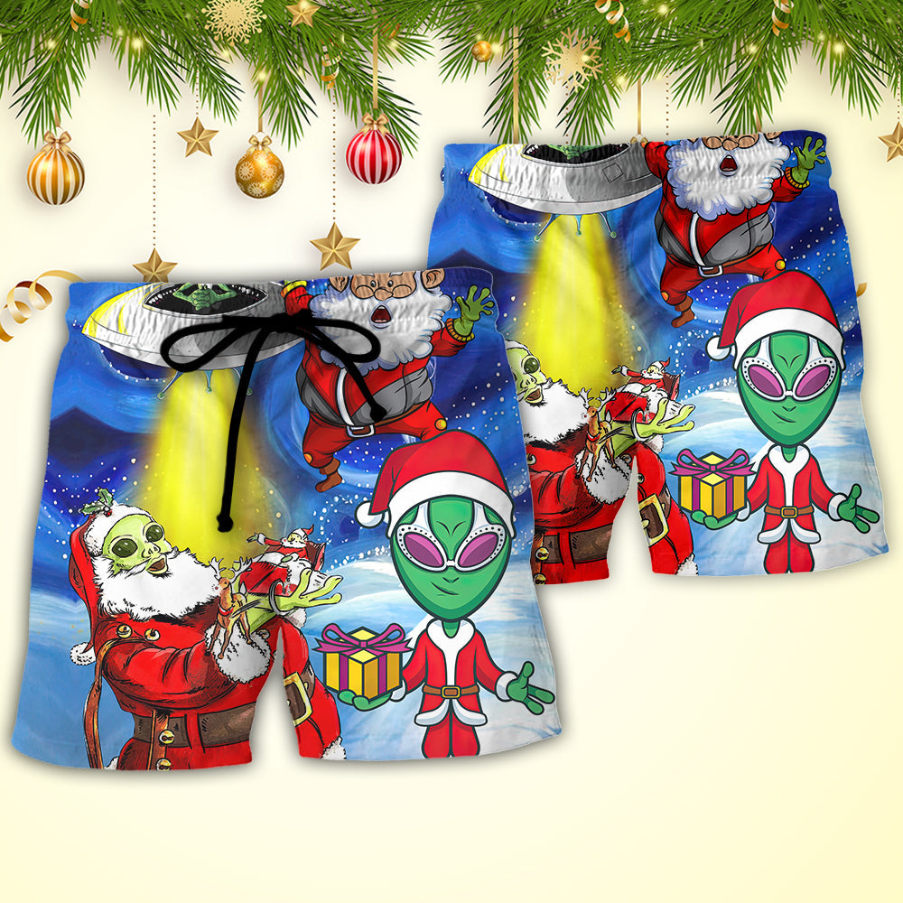 Christmas Santa Is An Alien Magic Night Funny - Beach Short Reefox - Owls Matrix LTD