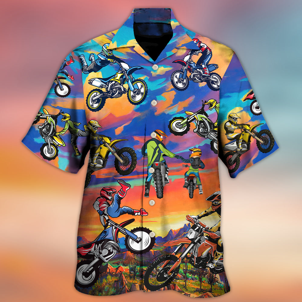 Motocross Lover Motorcycle Biker Art Style - Hawaiian Shirt - Reefox