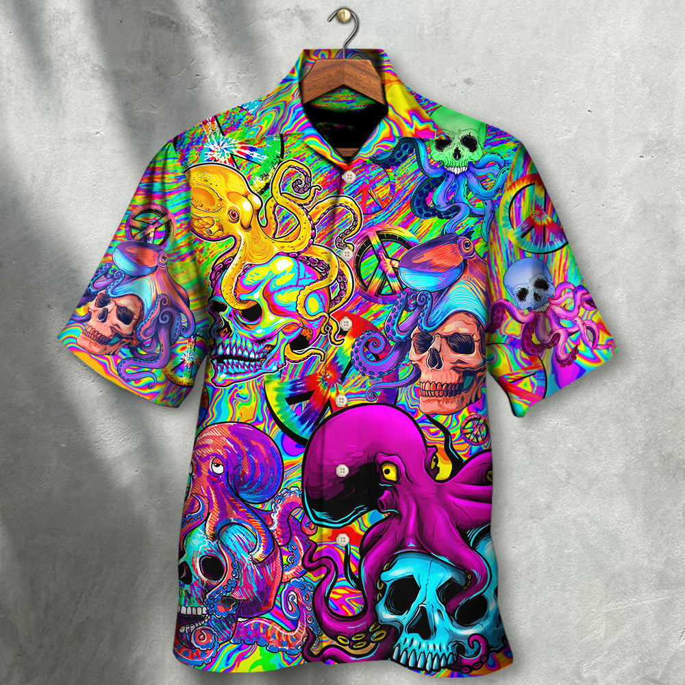 Hippie Skull Octopus Colorful Tie Dye - Hawaiian Shirt - Reefox