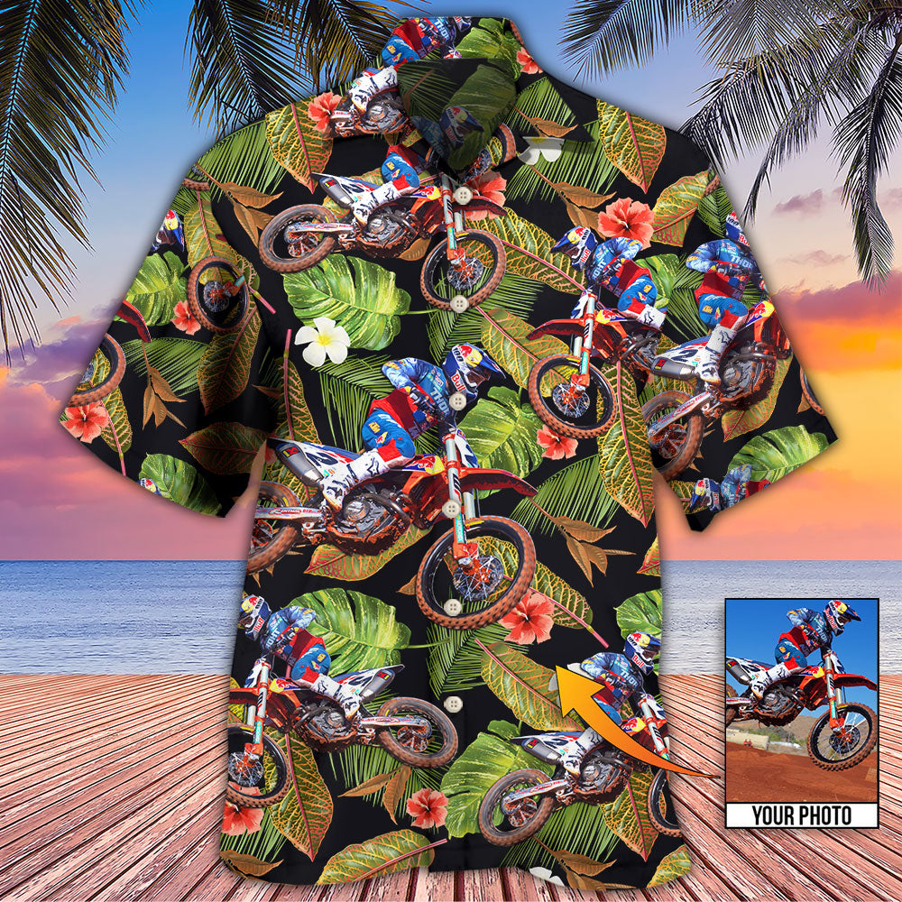 Motocross Tropical Flower Custom Photo - Hawaiian Shirt - Reefox