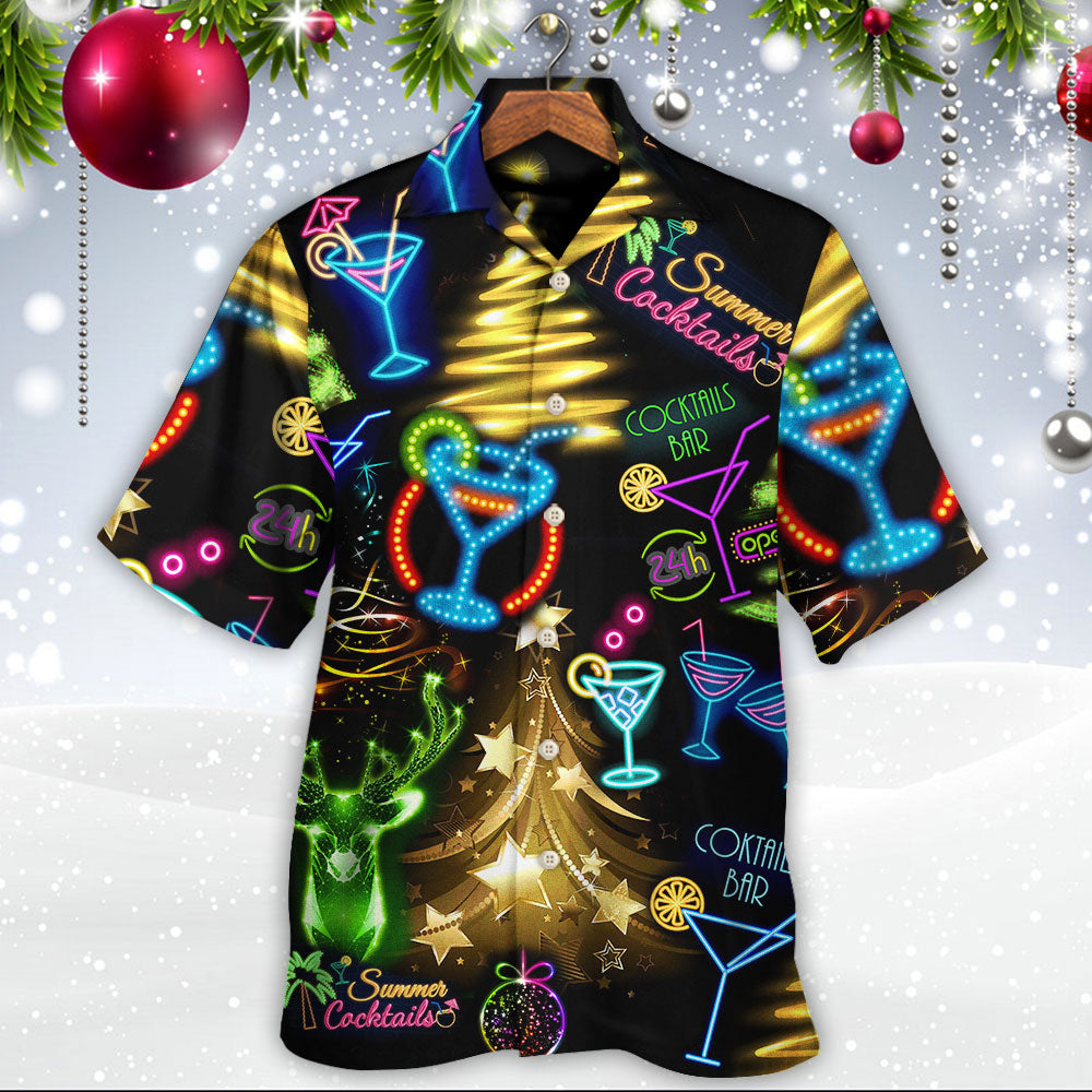 Cocktail Christmas Neon Art Drinking - Hawaiian Shirt - Reefox