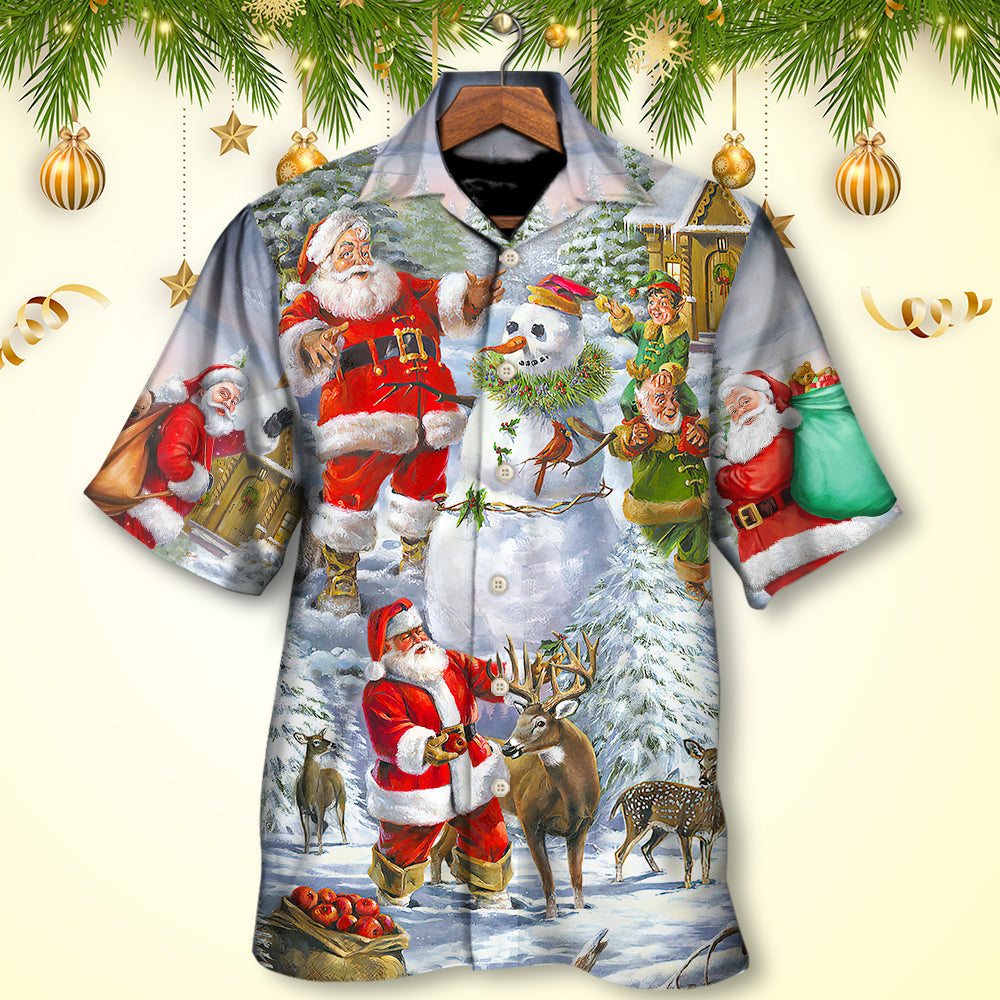Christmas Santa Claus Snowman Elf So Happy Art Style - Hawaiian Shirt - Reefox