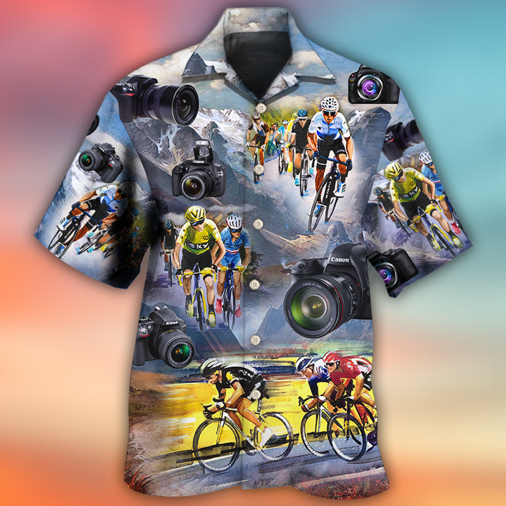 Cycling And Photography Lover Moutain Painting - Hawaiian Shirt - Reefox