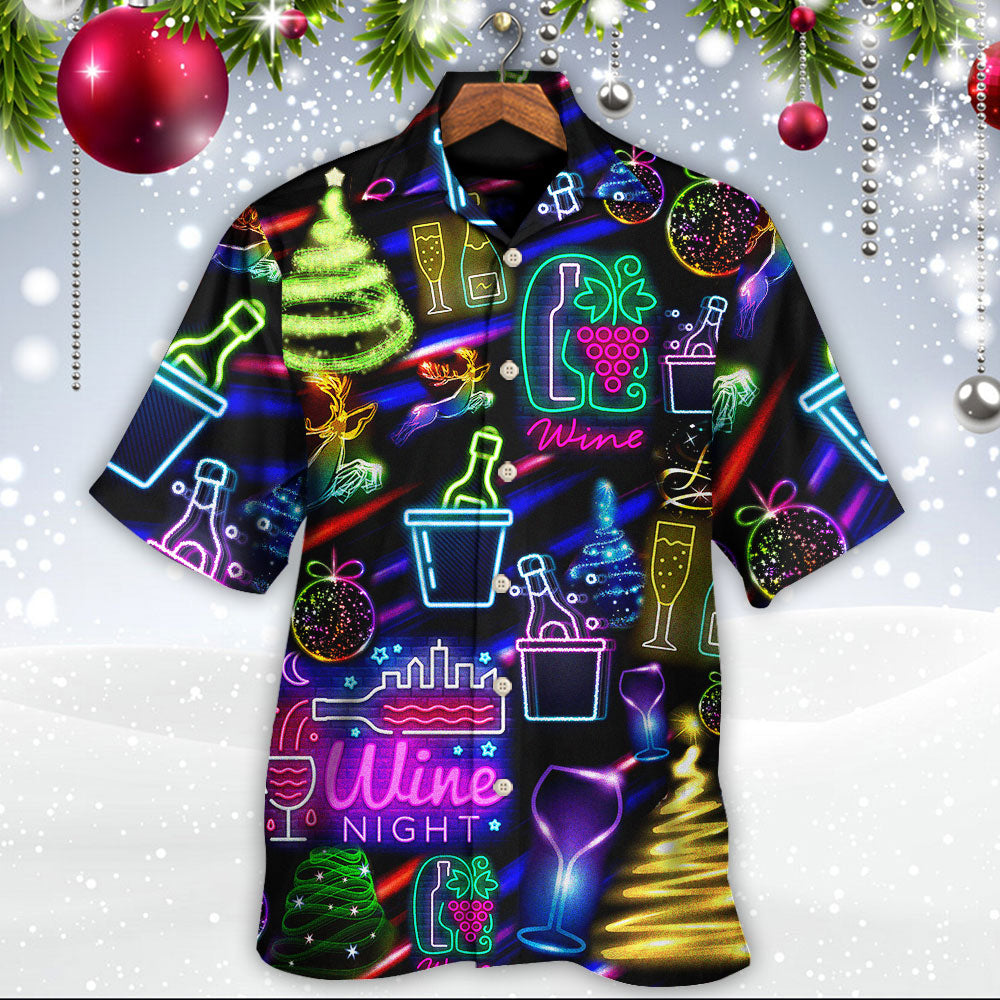 Wine Christmas Neon Art Drinking - Hawaiian Shirt - Reefox