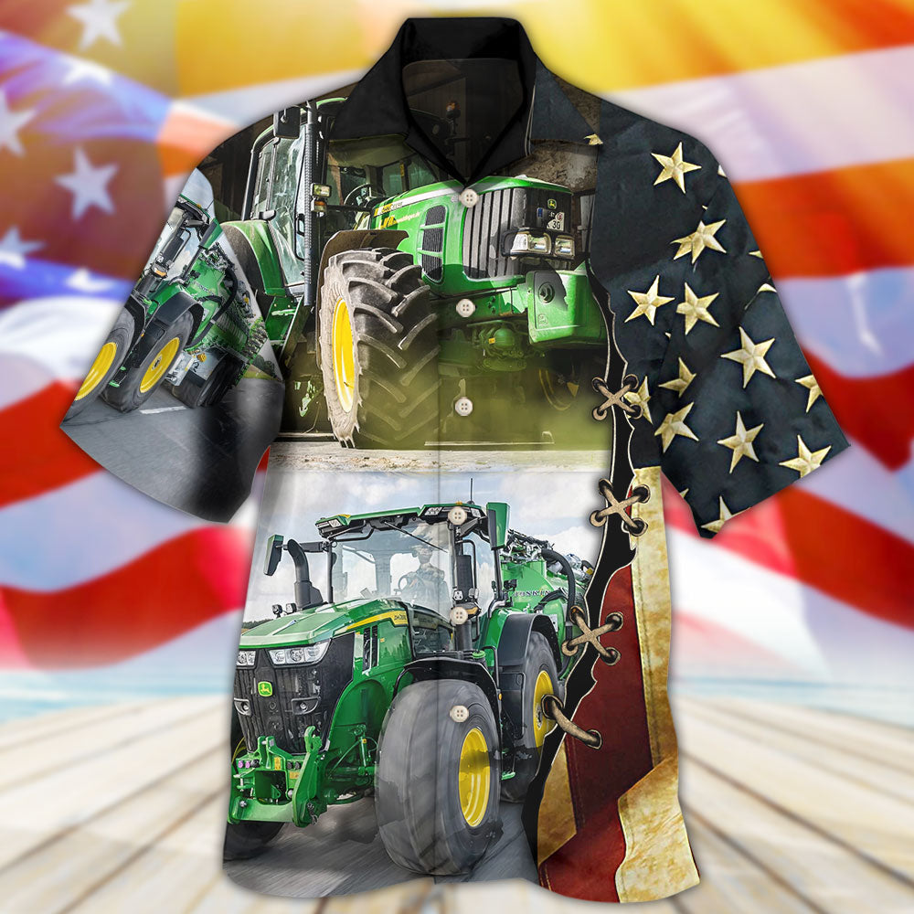Tractor Independence Day Green Tractor US Flag - Hawaiian Shirt - Reefox
