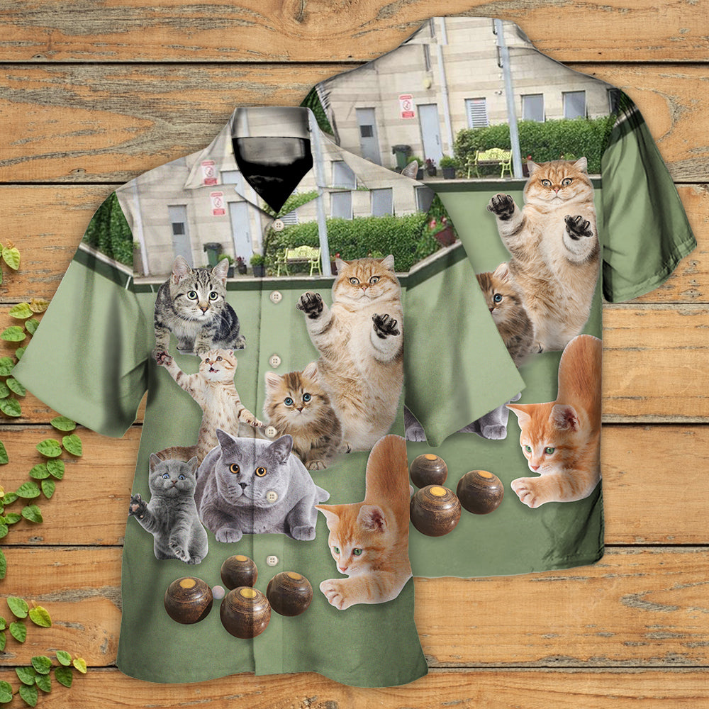 Lawn Bowling Cat Play In Yard - Hawaiian Shirt - Reefox