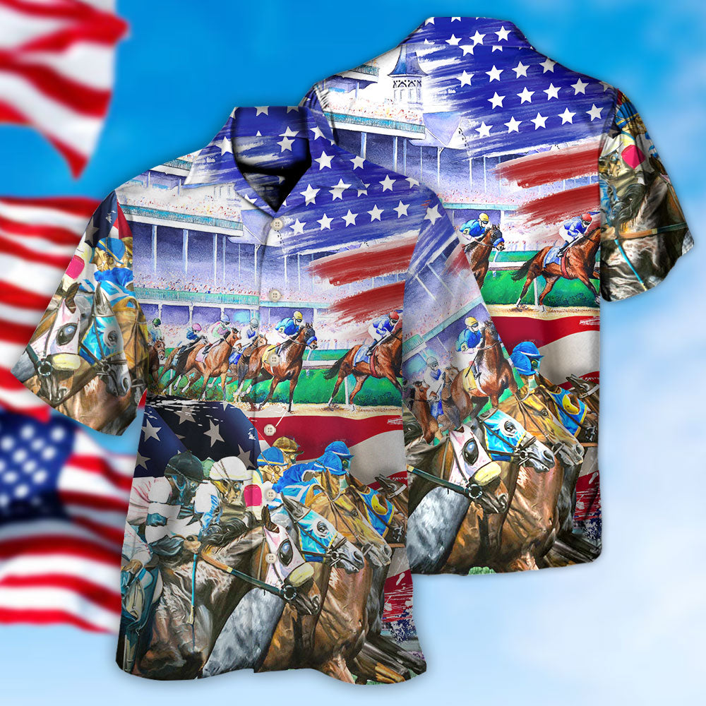 Horse USA Flag Horse Racing Amazing Seat Lover - Hawaiian Shirt - Reefox