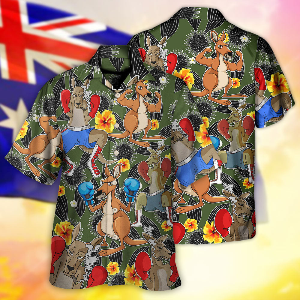 Kangaroo Boxing Tropical Vibe Funny Art - Hawaiian Shirt - Reefox