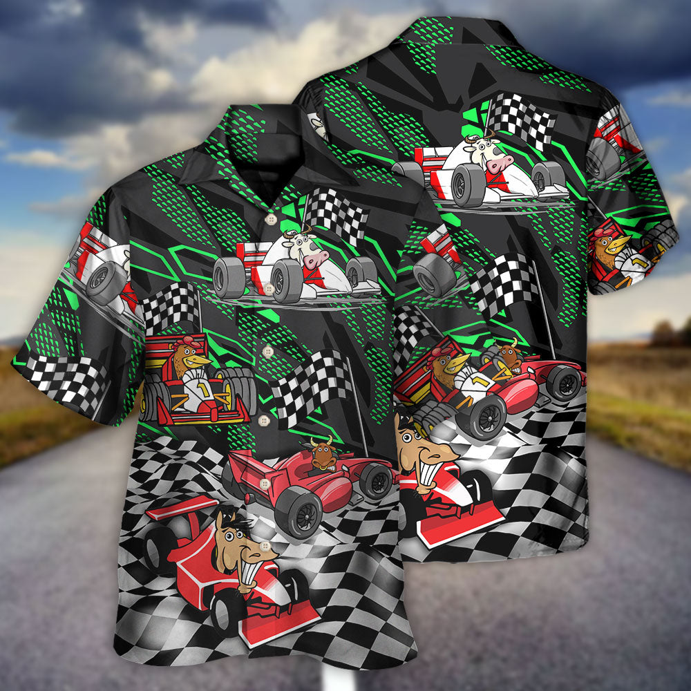 F1 Formula One Animals Racing Car Speed Lover- Hawaiian Shirt - Reefox