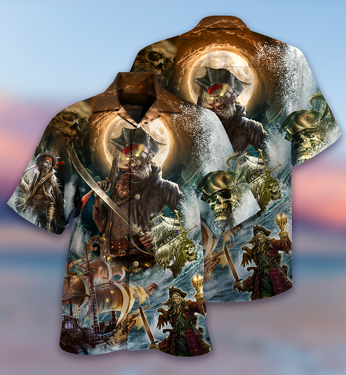 Pirate Skull Pirates Love Ocean - Hawaiian Shirt - Reefox