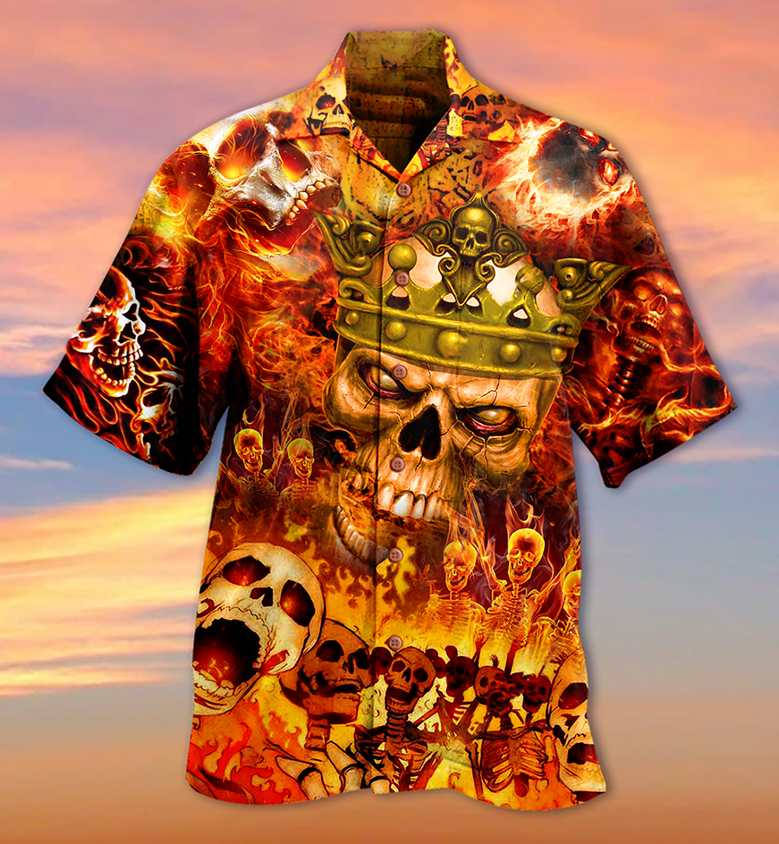 Skull King On Fire - Hawaiian Shirt - Reefox