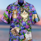 Cat Lovely And Purple Flowers - Hawaiian Shirt - Reefox