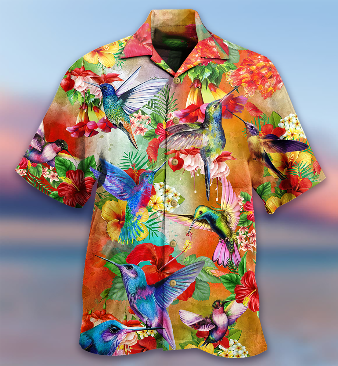Hummingbird Love Flowers In Garden - Hawaiian Shirt - Reefox