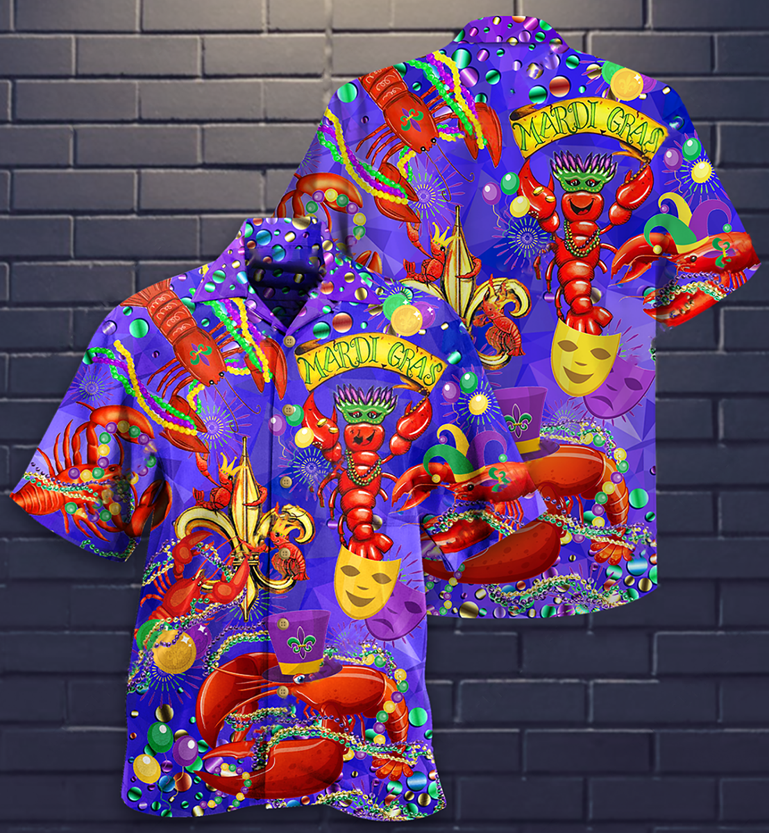 Mardi Gras Shrimp Love Animals - Hawaiian Shirt - Reefox