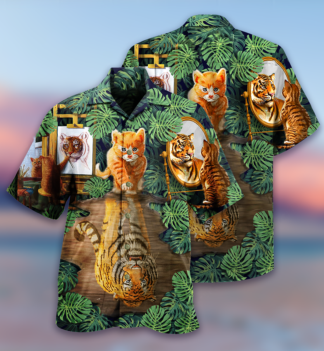 Cat And Tiger Leaf - Hawaiian Shirt - Reefox