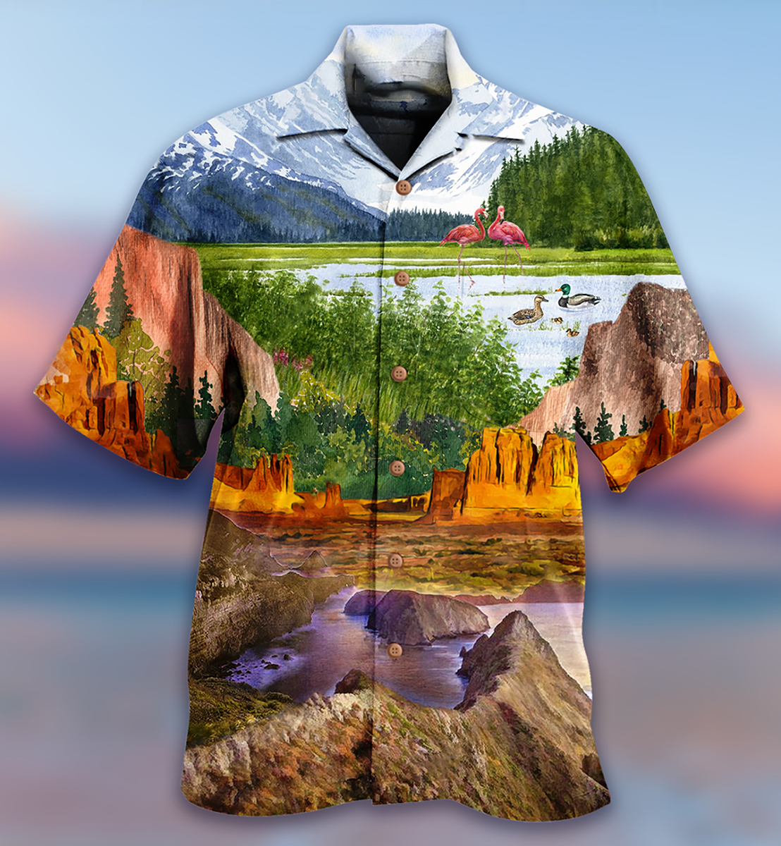 Camping Love Flamingo Landscape - Hawaiian Shirt - Reefox