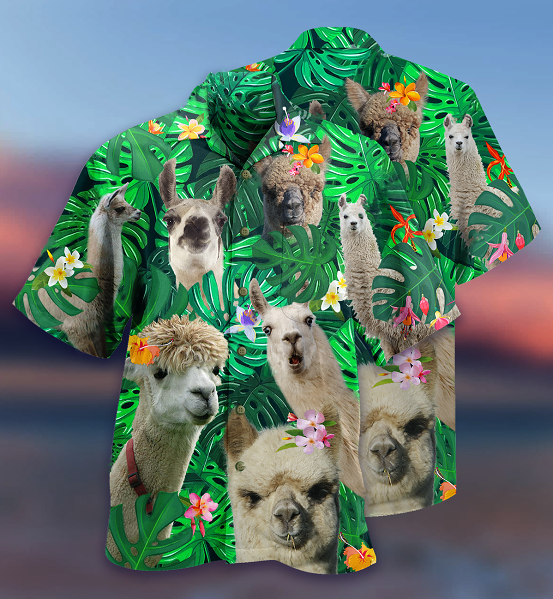 Lama Cute Love Green Leaves - Hawaiian Shirt - Reefox