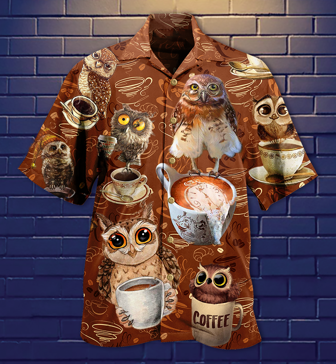Owl Love Coffee Cool - Hawaiian Shirt - Reefox