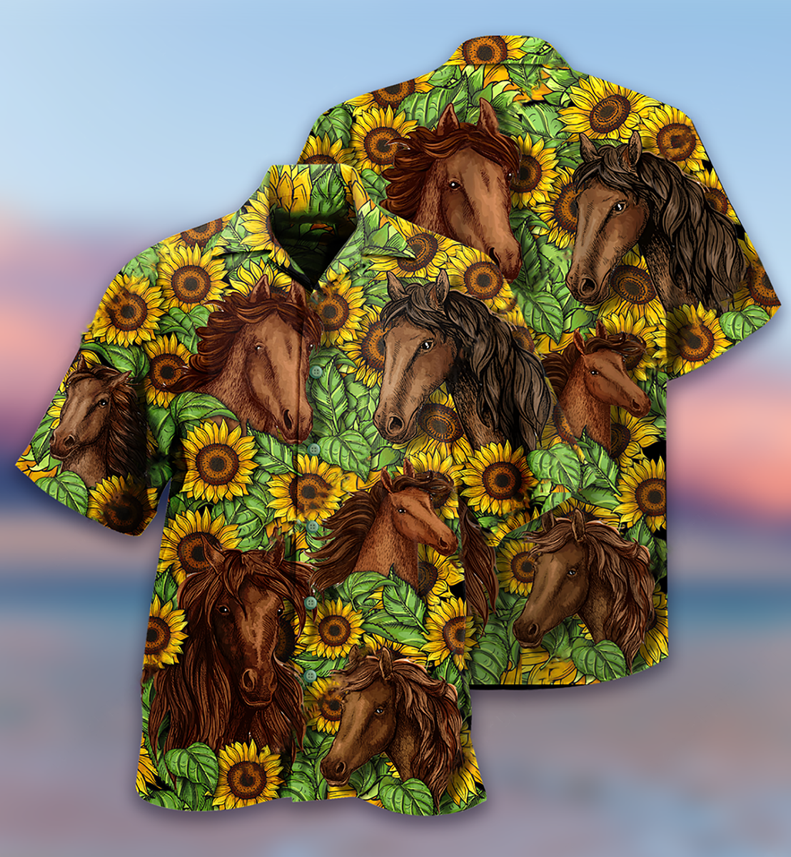 Horse And Sunflowers Amazing - Hawaiian Shirt - Reefox