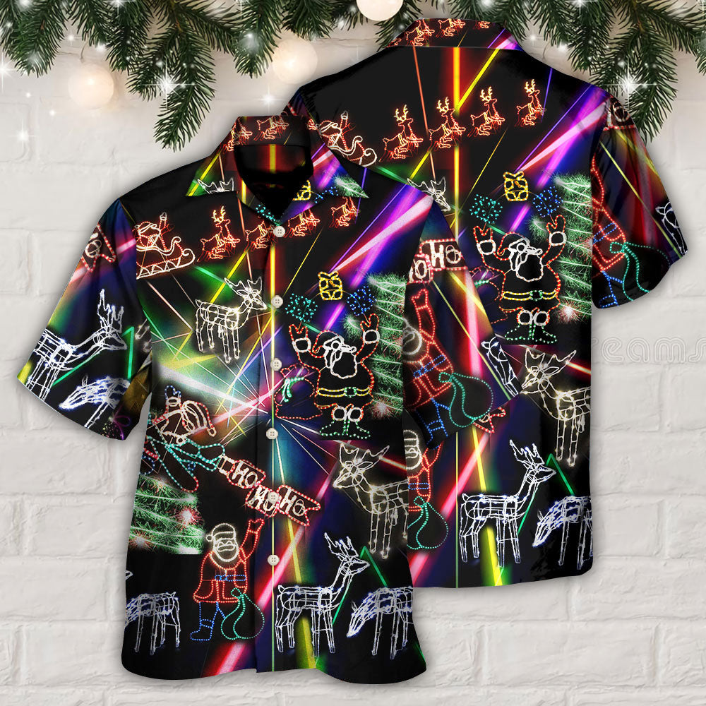 Christmas Tree Neon Art And Snowman - Hawaiian Shirt - Reefox